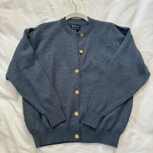 Vintage Burberry 2 Piece Set Blue Merino Wool Cardigan Sweater Size 44 Small